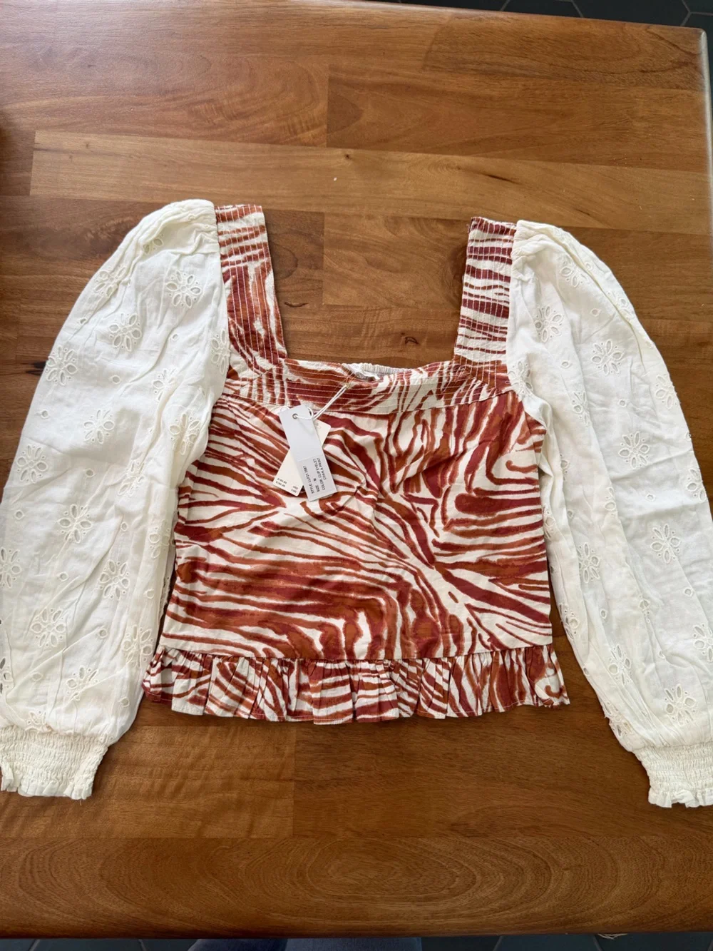 NWT Anthropologie Love the Label Zebra Print Top w/ Eyelet Sleeves Size M